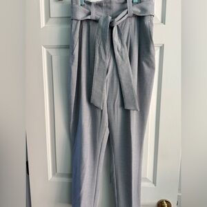 Calvin Klein Gray and White Sear-sucker High-Waisted Pants with Belt
